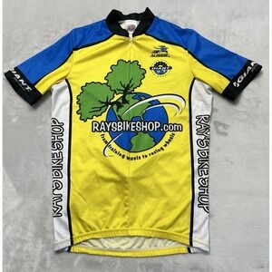 VTG Aussie Cycling Jersey Men Medium Yellow Rays Bike Shop Logo Back Pockets